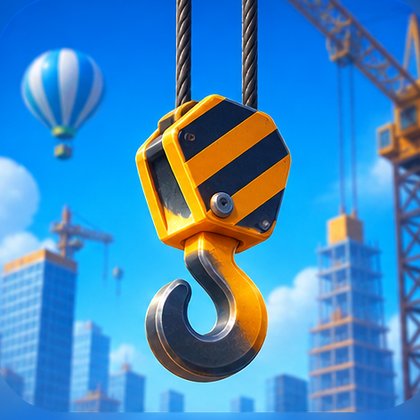 Crochet de grue jaune et noir suspendu au-dessus d'un chantier